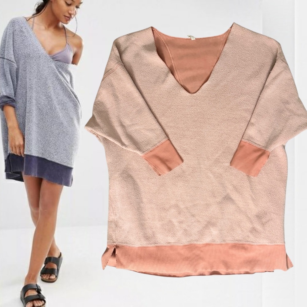 Intimately Free People Tunic Dress Long Beach Deep V Neck Peach Medium